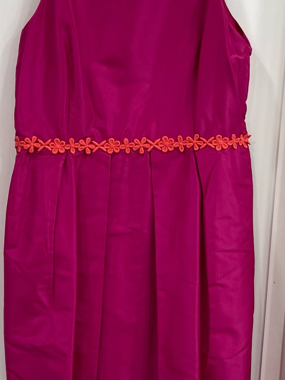 J. Crew Bright Fuchsia Midi Dress with Coral Floral Waist